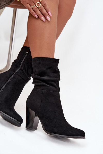 Dámské kotníkové boty na sloupku s mačkáním Černé Jovessa