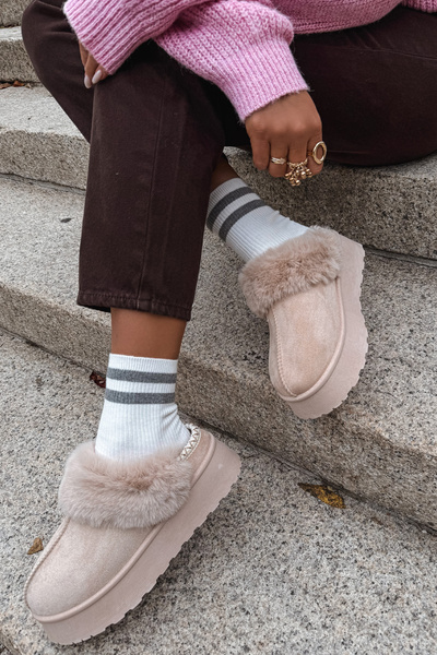 Ženské Sněhule Na Platformě S Kožešinou A Přezkou Béžové Querina