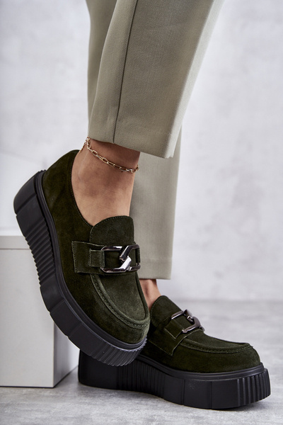 Módní semišové boty na platformě Khaki Marsol