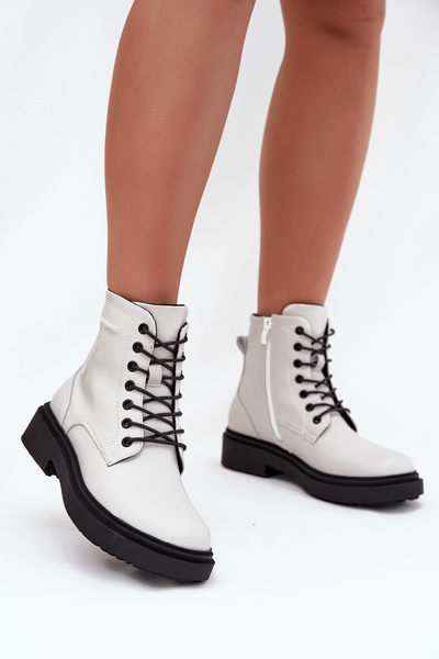 Zateplené dámské kotníkové boty z přírodní kůže Sergio Leone BT25248-S bílé