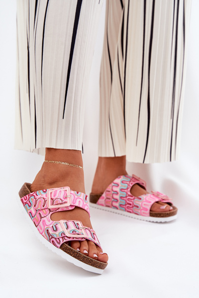 Dámské Pantofle S Přezkami A Brokátem Růžové S.Barski RB51-006