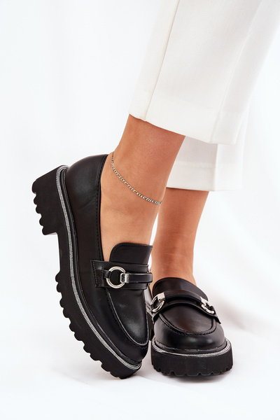 Dámské mokasíny zdobené zirkony černé Patina