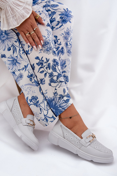 Dámské Kožené Mokasíny se Zlatým Detailem Jasnoszare Vinceza 88007