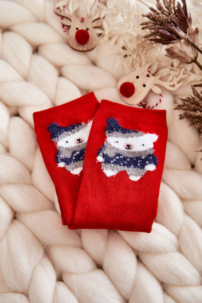 Mládež Hladké Ponožky S Medvídkem červene