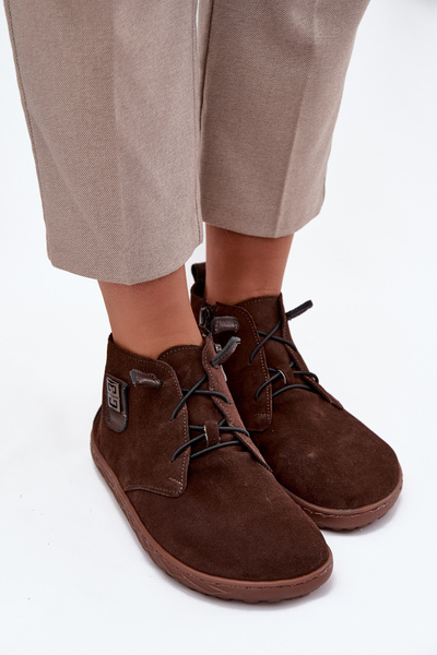 Semišové dámské polobotky Barefoot s ozdobným detailem Zazoo 30072 čokoládové