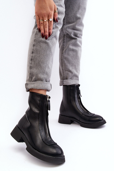 Dámské černé kotníčkové boty na plochém podpatku s zipem Elkasa