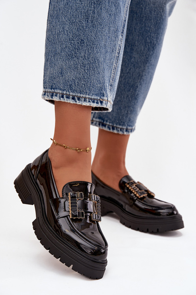 Dámské lakované mokasiny s ozdobou Černé Ysandra