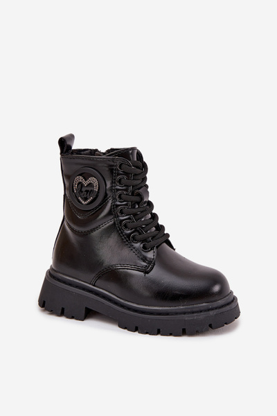 Dívčí členkové boty s teplou podšívkou s ozdobou LOVE Černé Rosaira