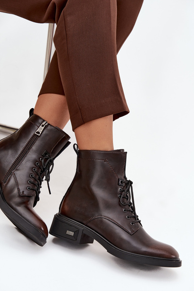 Dámské kozačky z pravé kůže na nízkém podpatku vyhřívané Vinceza 39955 čokoládové