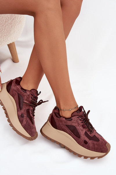 Kožené Sneakersy Na Platformě Dámské Big Star SS274625 HI-POLY SYSTEM Bordové