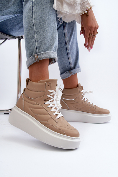 Zazoo 3392/X Dámské Kožené Sportovní Boty na Platformě Beige
