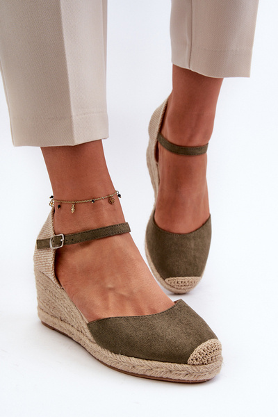 Suede Espadrilky sandály na klínu Zelená Cammer 