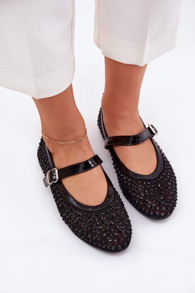 Zdobené Dámské Baletky S Páskem A Přezkou Černé Avirae