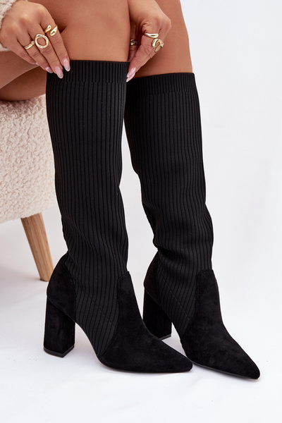 Dámské kozačky na podpatku Černé Yserine