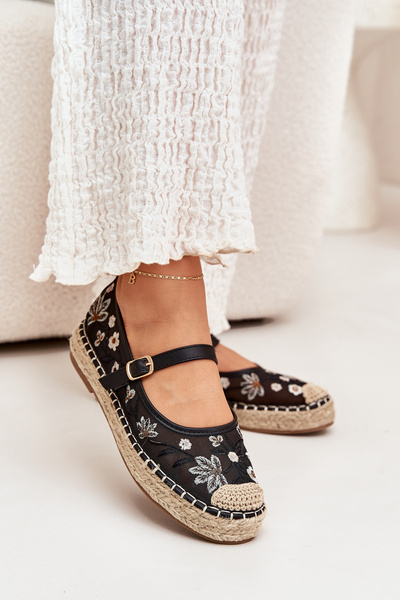 Síťované espadrilky s výšivkou na platformě černé Laxisa