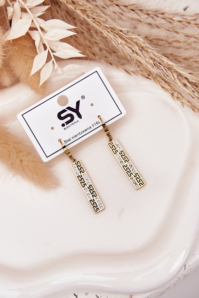 Visací náušnice se zirkony Pozlacená ocel