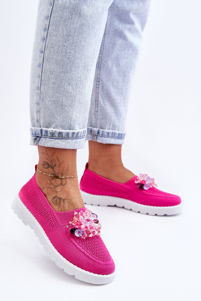 Dámské Slip-on Tenisky s Kameny Fuchsia Simple