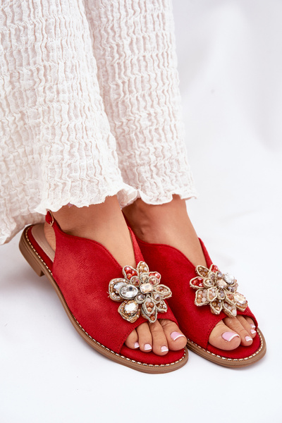 Dámské Sandály Na Plném Podpatku S Ozdobou S.Barski KV27-001 Červené