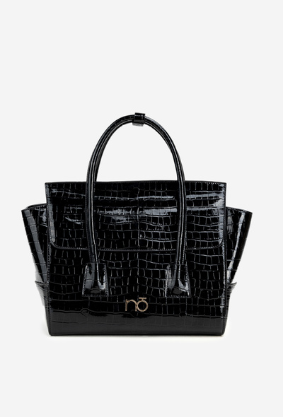 Lakovaná kabelka kufřík s rytím NOBO BAG5810-M20 Černá