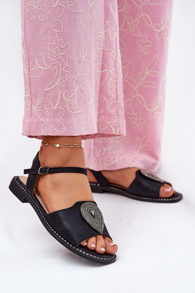 Dámské Sandály Na Plochém Podpatku S Ozdobou S.Barski KV51-098 Černé