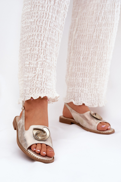 Lesklé dámské sandály s ozdobou S.Barski KV51-006 zlaté