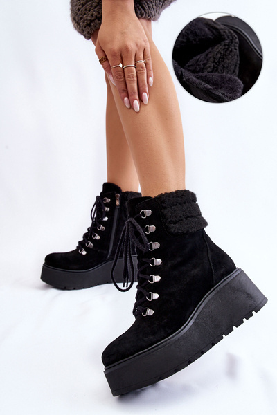 Dámské semišové boty na klínku černé Meniko