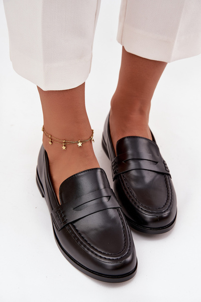 Mokasyny Loafersy Dámské Z Eko Kůže Černé Bessina