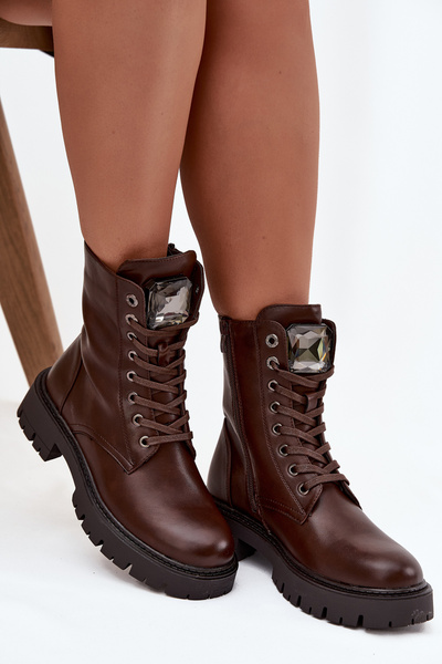 Dámské workery s ozdobou eko kůže čokoládové Karessa