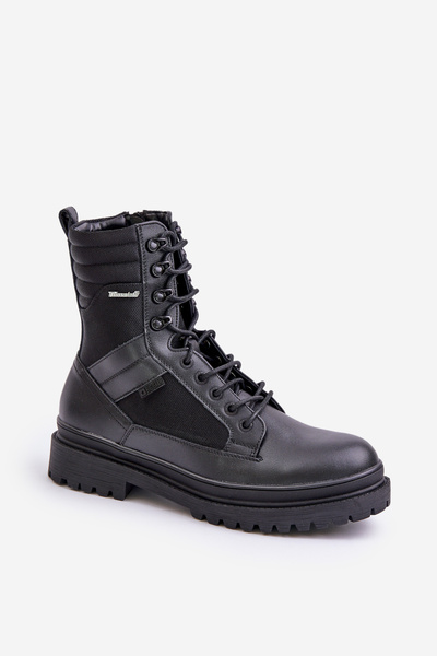 Kožené Traperky Kotníkové Boty Pánské Zateplené Big Star OO174164 Černé