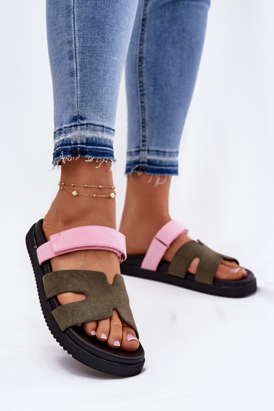 Dámské Pantofle Na Suchý Zip Vinceza 17401 Zeleno-Růžové