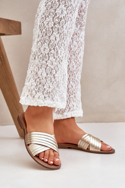 Kožené dámské pantofle Lewski Shoes 3682 zlaté