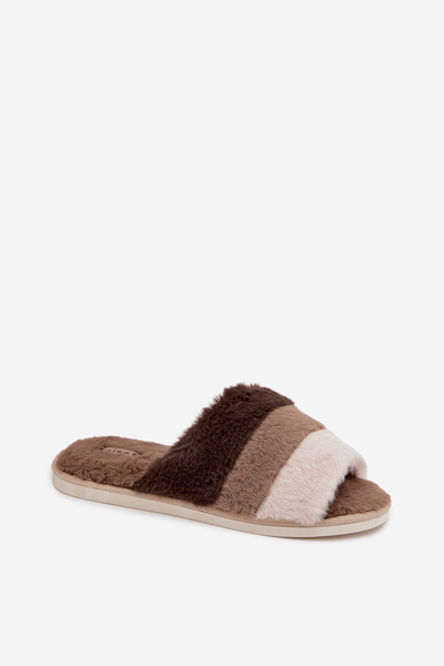Kožešinové dámské pantofle s pruhy hnědé Tahlisse