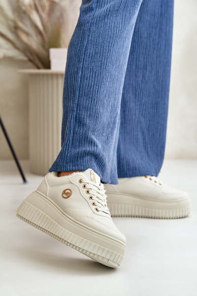 Sneakersy Dámské Sportovní Boty Zateplené Na Masivní Podešvi Béžové Ardiela