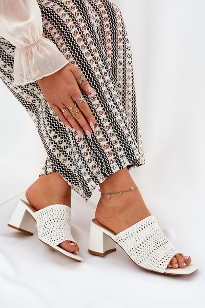 Dámské Pantofle S Pletením Na Podpatku Bílé Ciariloria