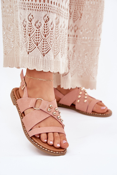 Dámské Sandály Na Plochém Podpatku Se Zlatými Hroty Růžové Zanira