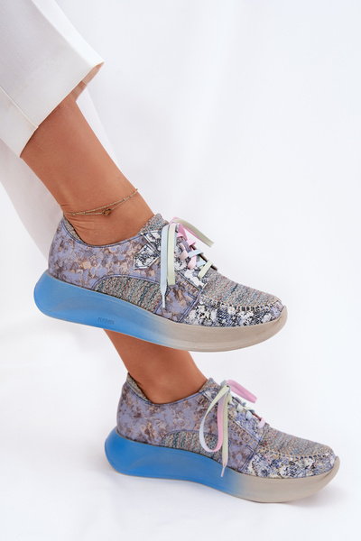 Dámské Kožené Polobotky Sneaker na Platformě Maciejka 06776A-06 Modré