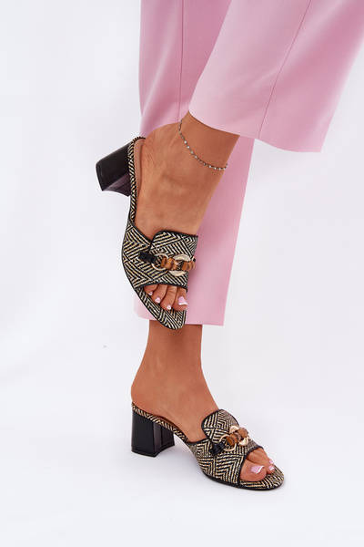 Dámské Pantofle Na Podpatku S Dekorací Černé Ovittole