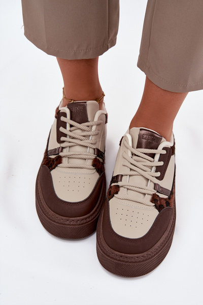 Dámské sneakersy na platformě Big Star SS274356 leopardí hnědo-bežové