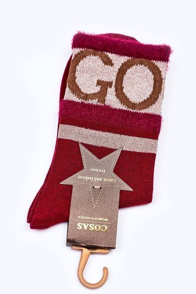 Dámské Bavlněné Ponožky GO-GO S Kožešinou COSAS Burgundské