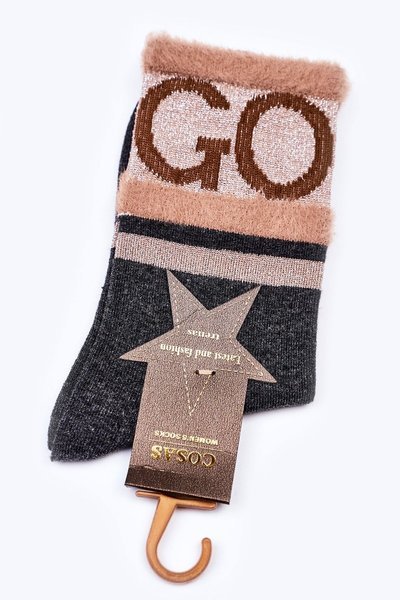 Dámské Bavlněné Ponožky GO-GO S Kožešinou COSAS Šedé