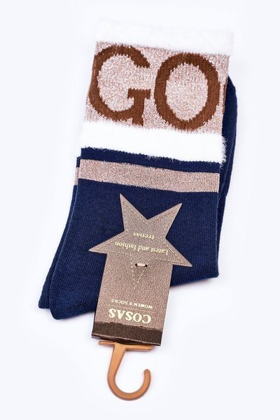 Dámské Bavlněné Ponožky GO-GO S Kožešinou COSAS Tmavě Modré 
