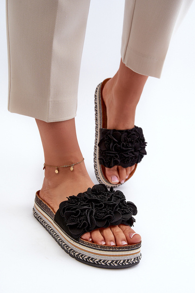 Dámské Sandály Na Platformě S Ozdobami Květů Černé Nodina