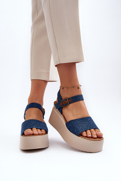 Dámské džínové sandály na klíně modré Geferia