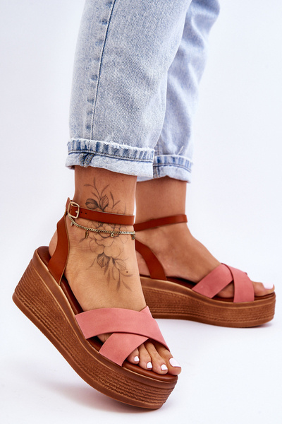 Dámské pohodlné sandály na klínu hnědo-růžové Laurie