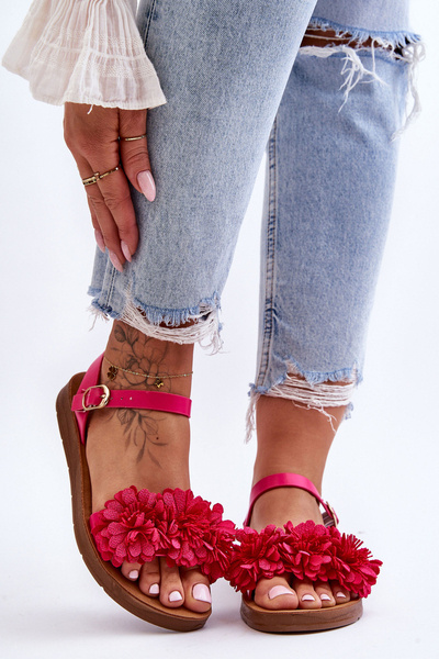 Dámské sandály s textilními květy Fuchsie Fiori