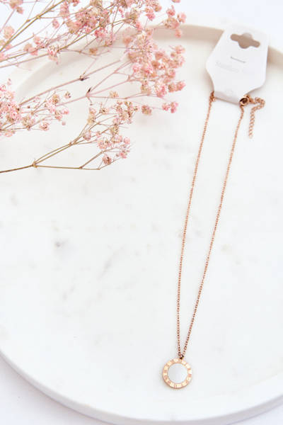 Dámský řetízkový náhrdelník s bílým kruhem z růžového zlata