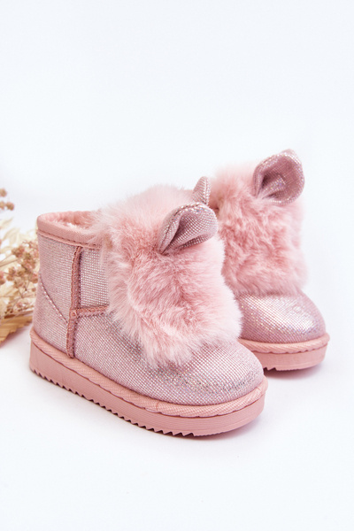 Dětské zimní boty s kožešinou a ušima světle růžové Betty
