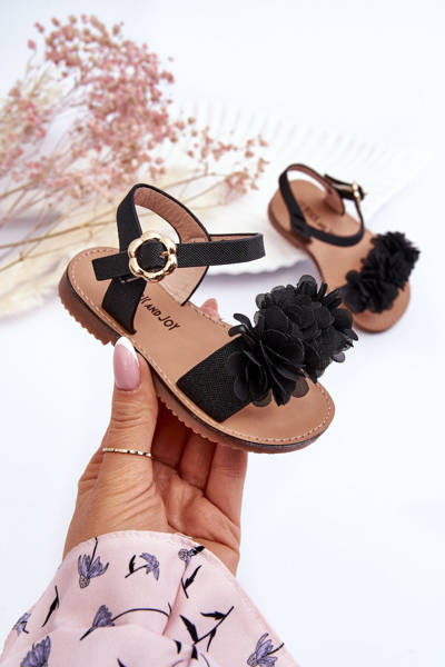 Módní dětské sandály s květy černe Poly 