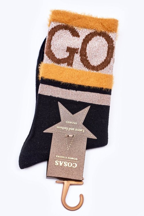 Dámské Bavlněné Ponožky GO-GO S Kožešinou COSAS Černé 