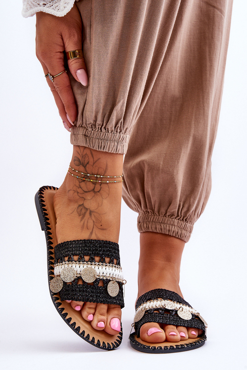 Dámské pletené zdobené pantofle Černé Millano